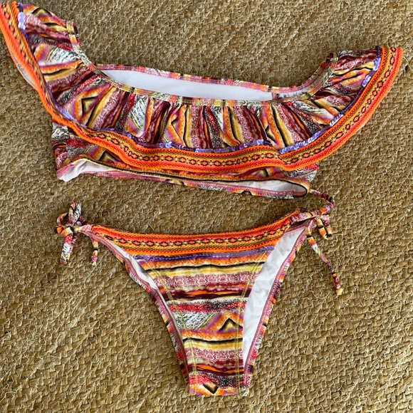 Boho ruffle tie side bikini M - Picture 1 of 11